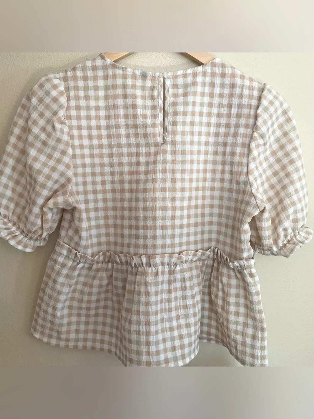 Beige Gingham Peplum Top